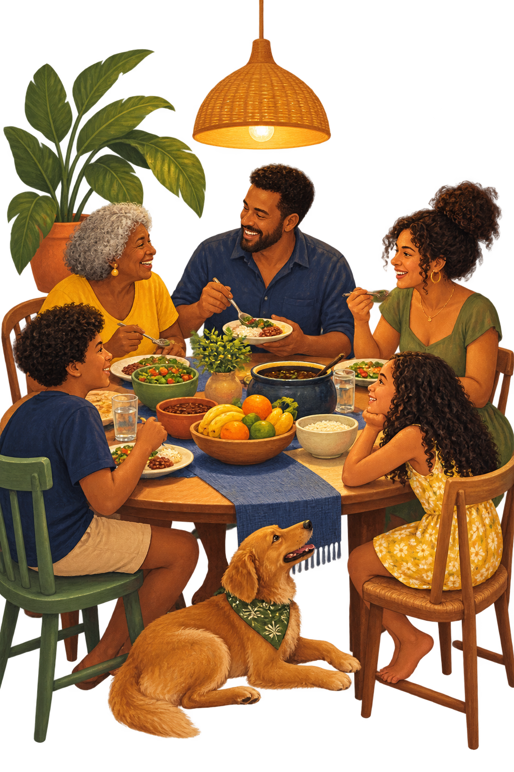 Família conversando durante uma refeição